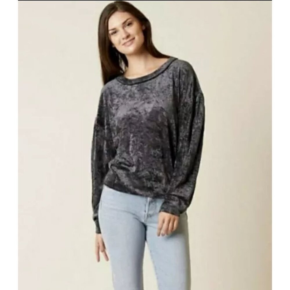 We the Free People black Velour top size Medium Boho lounge Casual